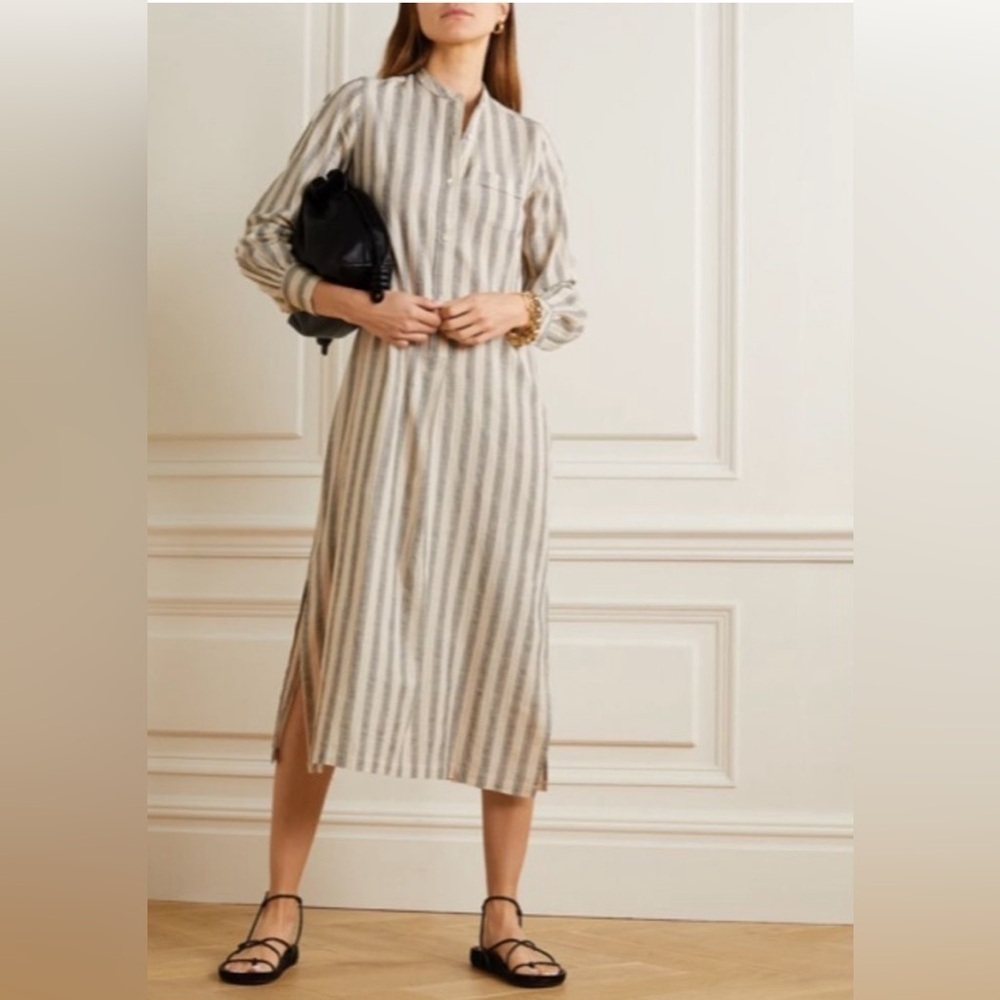 NEW Nili Lotan Malia Linen Blend Striped Long Dress Size XS